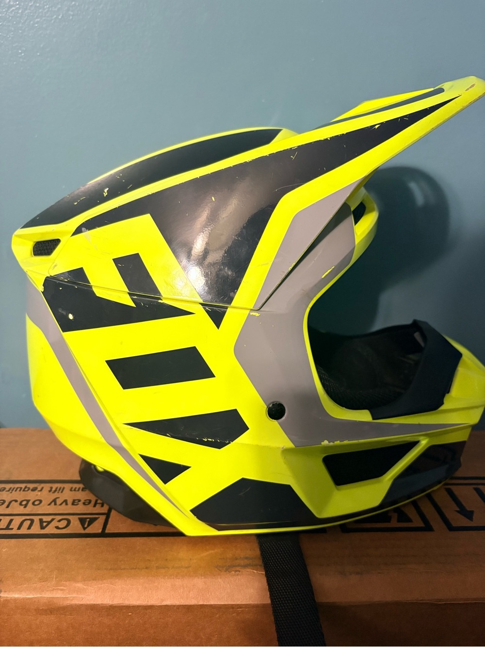 Neon Yellow & Gray Fox Full-Face Motocross Helmet